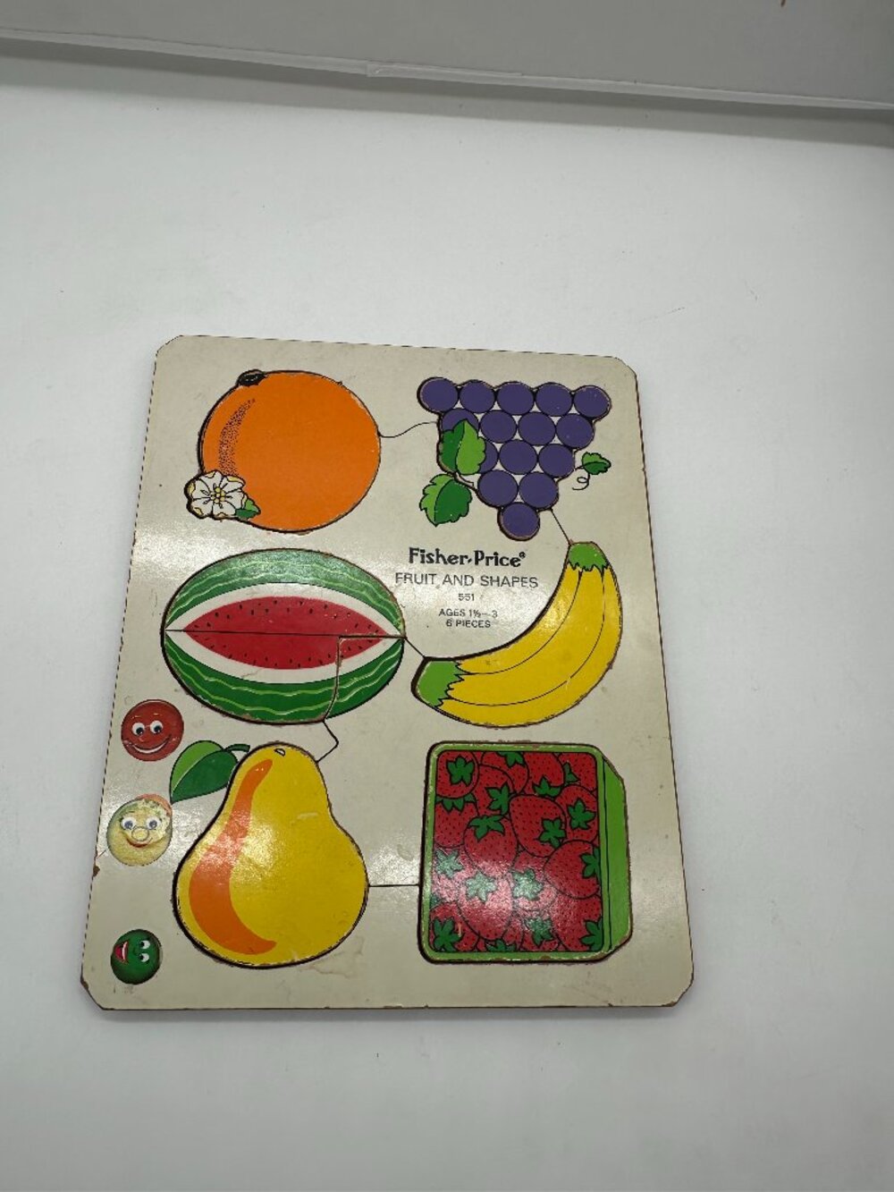 Vintage Fisher Price Fruit & Shapes # 551 Wooden Ages 1 1/2 - 3 6 Pieces